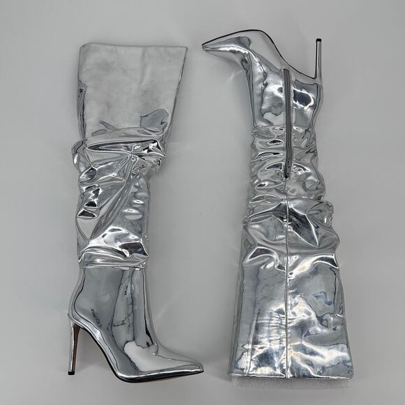 I.N.C. Iyonna Over-The-Knee Slouch Boots- Silver- Sz 5.5M - Picture 1 of 7